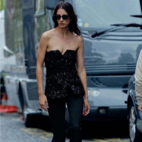 Zara | Tops | Zara Fringe And Sequin Bustier Top | Poshmark